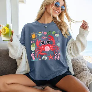 Comfort Colors Coastal Crab T-Shirt, Preppy Summer Tee, Coquette Beach Apparel, Coastal Granddaughter T-Shirt, Whimsical Nautical Tee, Summer Outfit