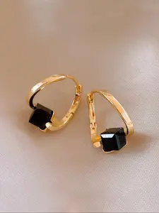 Elegant Square Glass Copper Ear Cuffs Earring, Unique Design Minimalist Style, Fashionable Women's Jewelry Accessory, Elegant Minimalist Earrings