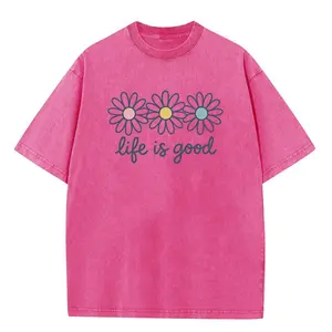 Unisex Oversized Classic Casual Acid Wash Cotton Short-Sleeve T-Shirt, Daisy Print, Drop Shoulder, Vintage Streetwear Baggy Hip Hop Apparel for Christmas Festivities outdoorfun