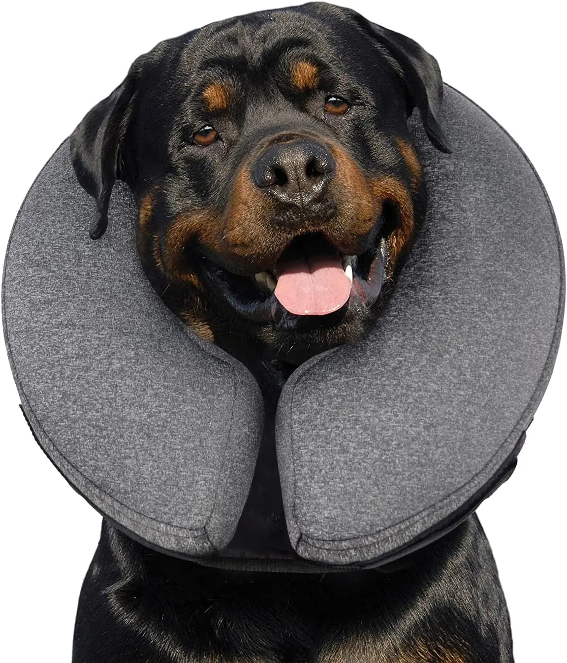 XL Inflatable Donut-Shape Polyester Dog Recovery Collar - All-Seasons Soft Post-Surgery Neck Pillow Alternative, Chest-Friendly Secure Fit, Prevents Licking, Back Protection, Comfy Grey