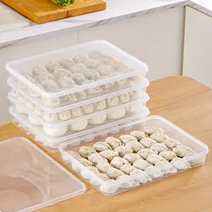 4Pcs food-grade PP rectangular storage boxes with lids. Airtight sealed design for dumplings, pastries, barbecue and prepared meals. Freezer safe, perfect for refrigerator food storage and meal prep.