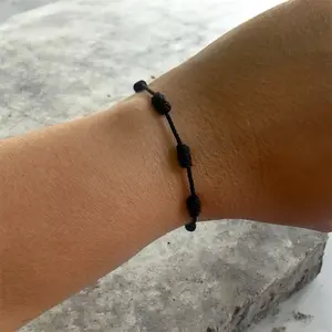 Black Beaded Bracelet for Men - Stylish & Comfortable Adjustable Wristband for Everyday Wear
