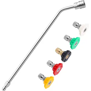 Washer Wand, 45  Curved High  Power Washer Extension Wand with 5 Spray Nozzles, 1/4 Inch Quick Connect Undercarriage and Gutter Cleaner Attachment, 15 Inch