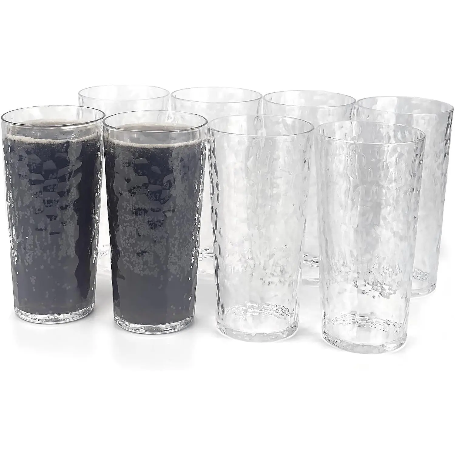 24oz Sturdy Highball Plastic Tumblers, Stackable, Shatterproof, Dishwasher Safe Cups for Parties, Set of 8 (Clear)