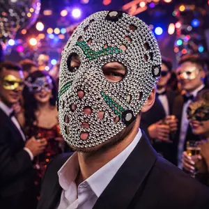 Handmade DIY Full Diamond Mask Halloween Horror Face Masquerade Party Costume Prop High-End Mask Suitable for Men and Women