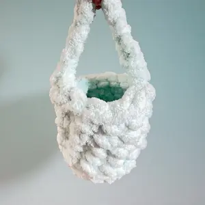 Crochet Chunky Handmade Basket with Handles - mint green and bubble gum Color, Ideal for Storage and Organizing
