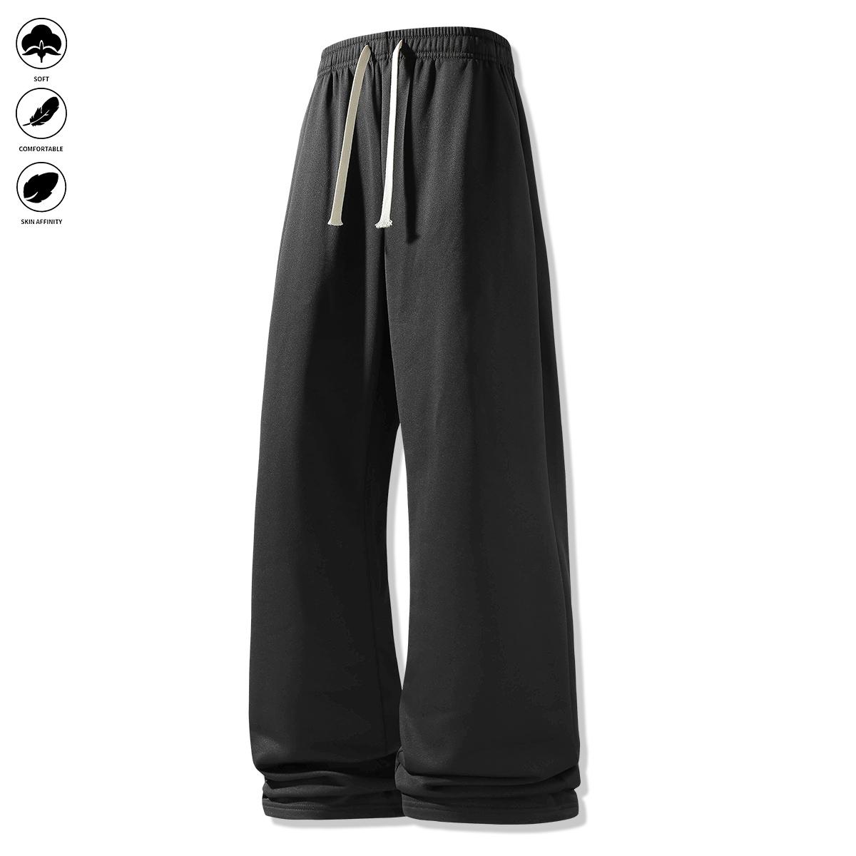 Men’s Lightweight Casual Jogger Pants, Loose Straight-Leg, Solid Color, Trendy Versatile Drawstring Long Pants