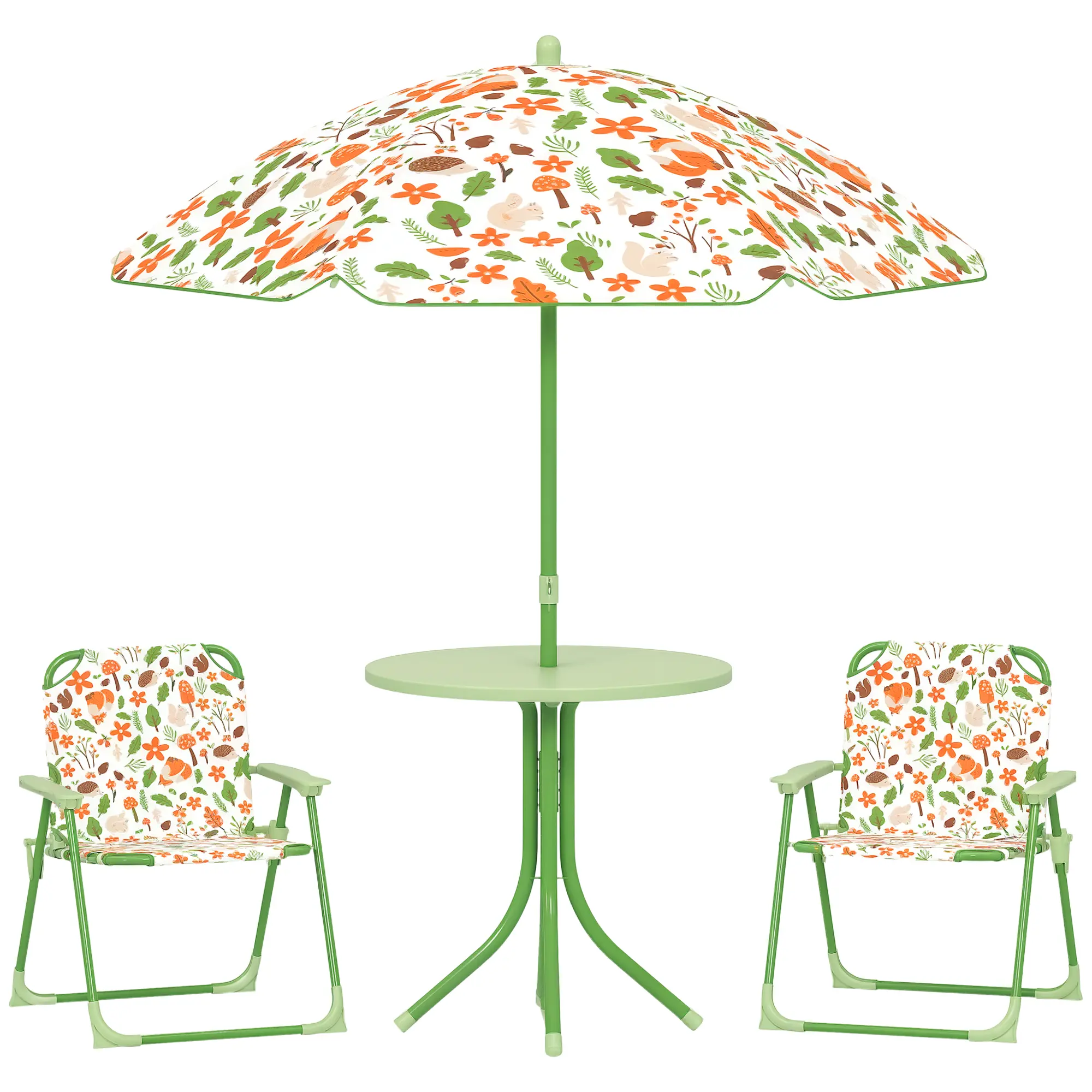 Round Outdoor Activity Table Foldable Chairs Kids Picnic Table Set Removable Umbrella Backyard Birthday Gift for Ages 2 to 5 Picnic Table