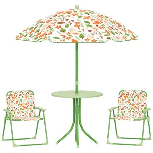 Round Outdoor Activity Table Foldable Chairs Kids Picnic Table Set Removable Umbrella Backyard Birthday Gift for Ages 2 to 5 Picnic Table