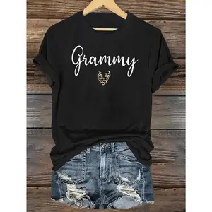 Women's T - Shirt: Celebrate Grandmotherhood with 'Grammy' on This Heart - Felt Tee, Featuring a Stylish Leopard - Print Heart