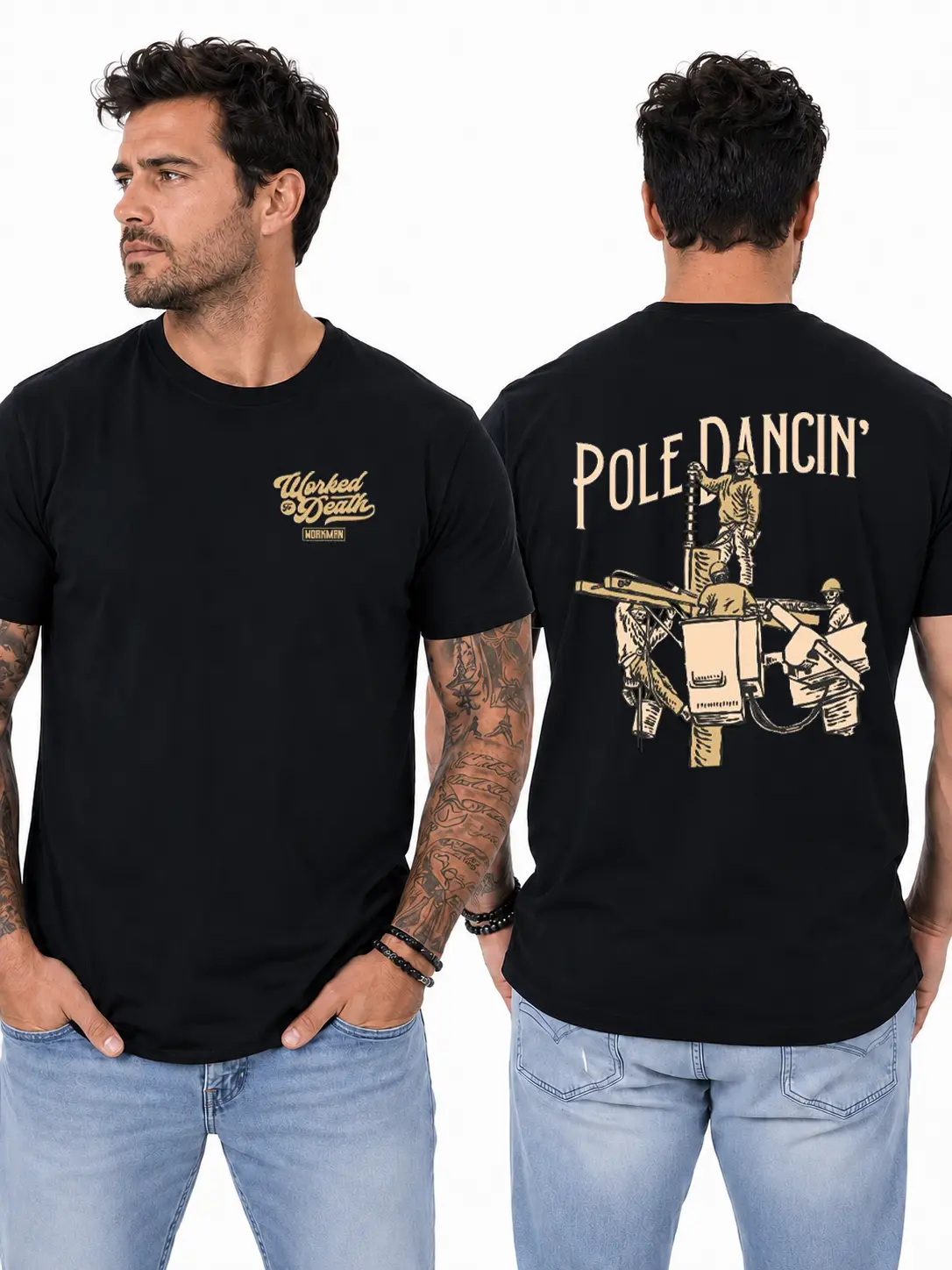 Women's Casual Classic Cotton Short-Sleeve Pole Dancing Lineman T-Shirt, Utility Pole & Power Line Crew Graphic Top, Gift for Blue Collar Utility Workers