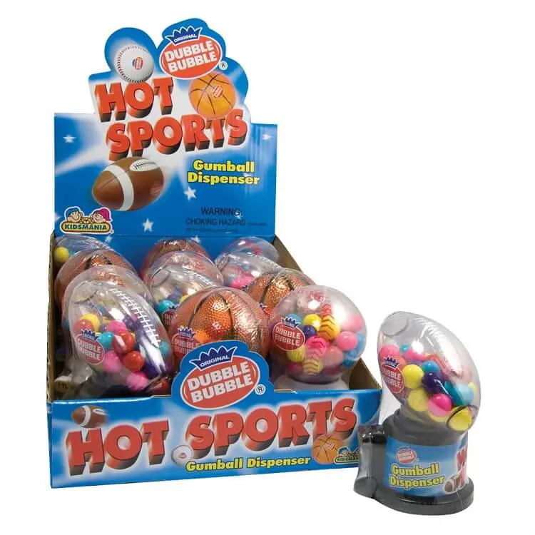 Dubble Bubble Hot Sports Gumball Dispenser 12 ct. - Sweet and Hard Gum Balls with Assorted Fruit Flavors in Sport Ball Shape - 12 Count Pack Snack Sugar Candy Artificial