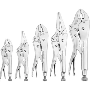 5-Piece Locking Pliers Set, Pliers Tool Set, Vice Grips with Chrome-vanadium Steel, 5/7/10 inch Curved Jaw Pliers, 6.5/9 inch Long Nose Pliers