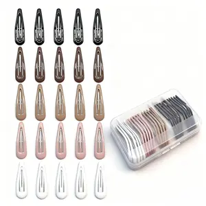 25-Pack Water Drop Snap Hair Clips, Non-Slip Glossy Coated Metal Hair Barrettes for Women & Girls, 5 Colors with Storage Box, Hair Accessories