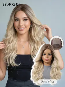 Topshe Long Wig Without Bangs, Hand-Tied Mono Fiber, Voluminous Top, Natural Hair Texture, Lightweight and Comfortable