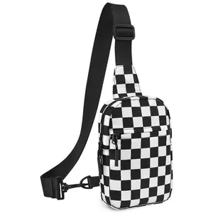 Small Checkered Crossbody Sling Bag Chest Bag Water Resistant Fanny Pack Running Phone Holder for Women Men Workout Travelling Hiking