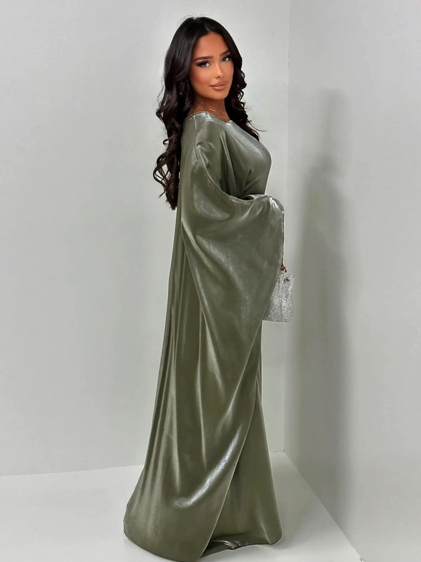 Women's Solid Color Round Neck Kaftan, Modest Fashion Long Sleeve Dress for Daily Wear, Women's Islamic Clothing for All Seasons