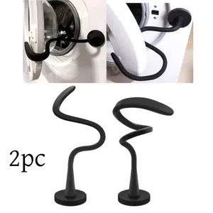 2pc Flexible and Sturdy Washing Machine Door Support - Front-loading washing machine, easy to use, bends open to keep the washing machine door open and prevent odors. Easy to use, fits most front-loading washing machines - Black