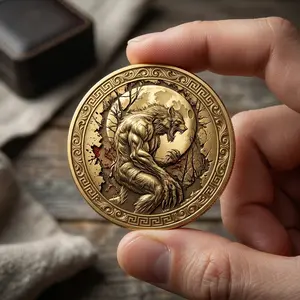 Legendary Werewolf Challenge Coin, Mythical Animal 3D Engraved Metal Coin, Werewolf Collectible, Fantasy Creature Keepsake, Custom Gold Commemorative Coin Gift for Collectors