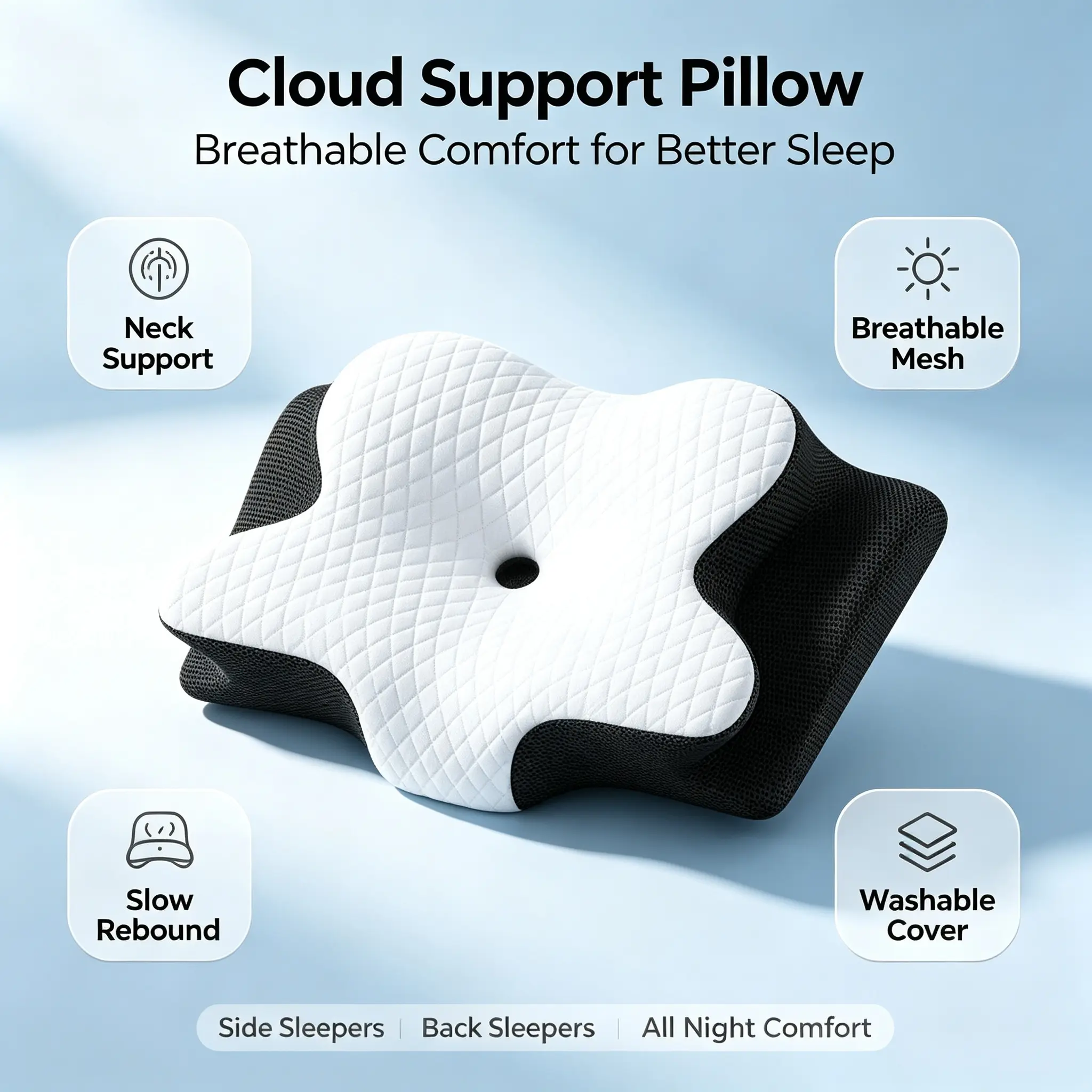 Anti Snore Sleep Apnea Cervical Pillow, Orthopedic Memory Foam Neck Support Ergonomic Contour Pillow for Neck Pain All Sleep Positions