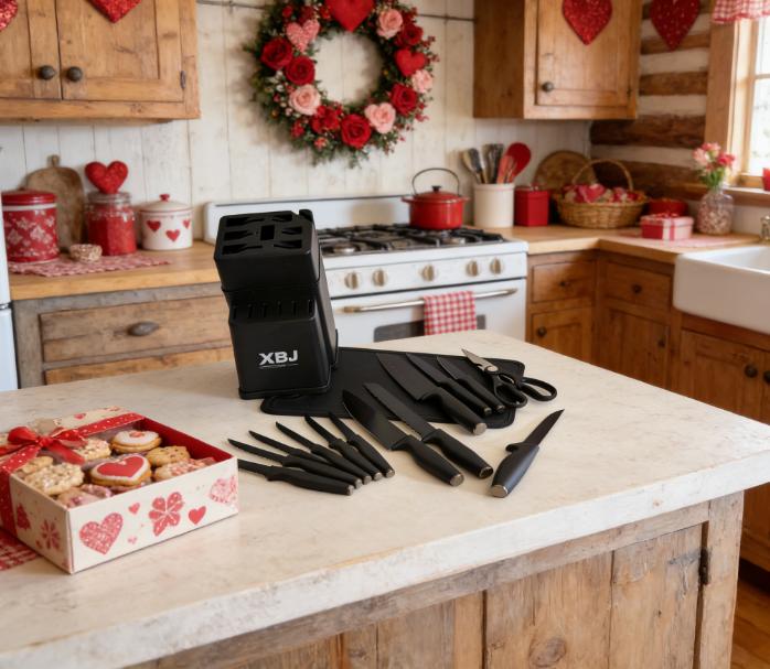 GalentinesDay15Pcs  Knife Set With Solid Wood & Plastic Knife Block, Japanese-Style Knife, Meat/Vegetable Knife, Chicken Bone Knife & German-Style Steak Knife. Multi-Color Stainless Steel, Practical for Home Use & Ideal as a Gift.   Modern Utensils