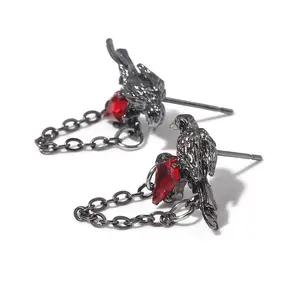Dark Style Black And Red Zircon Earrings Niche Personality Flat-bottomed Titanium Steel Earrings Ear Bone Nails To Support Ear Holes Earrings Cochlear Nails