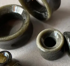 PAIR Golden Obsidian Natural Stone Double Flare Tunnels Plugs Organic Earlets Gauges