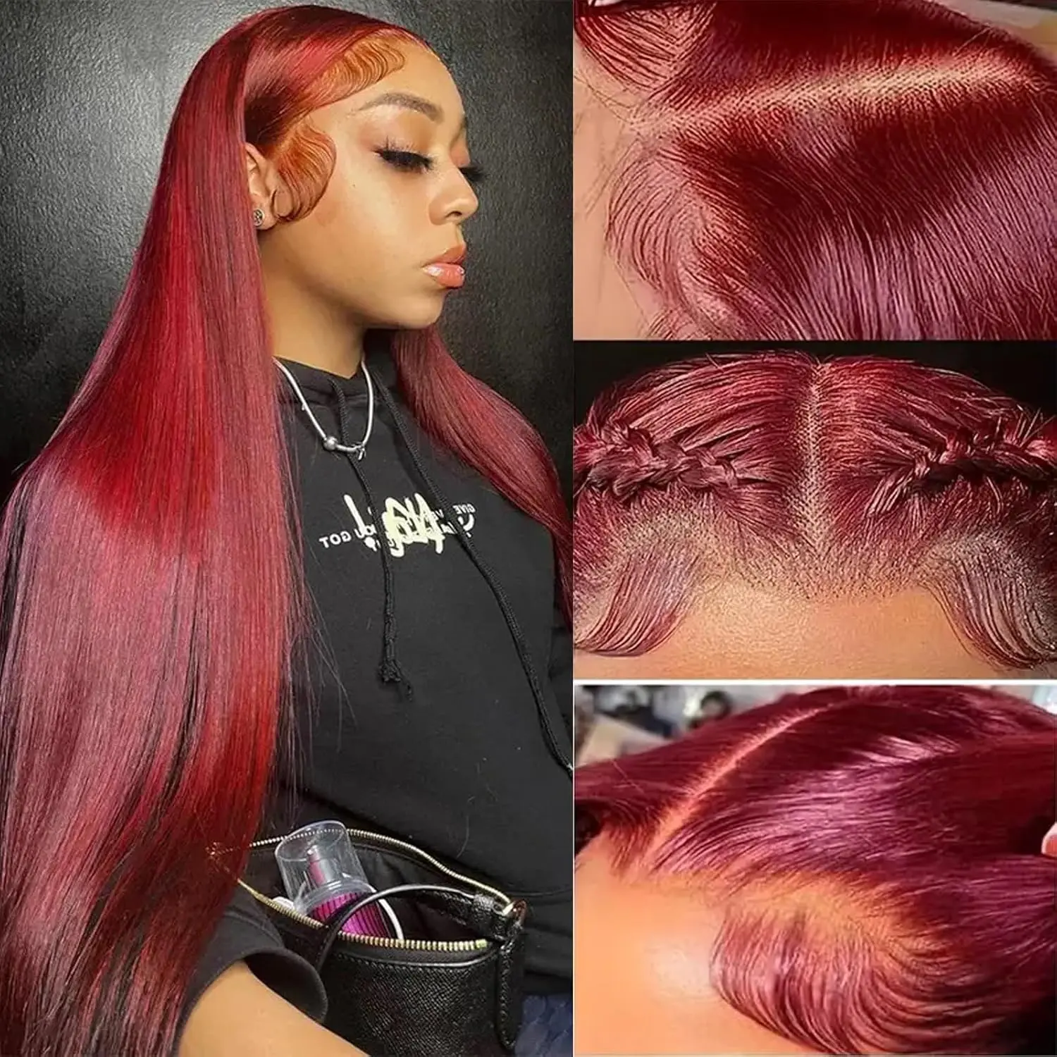 GK Burgundy Wig Human Hair 99j Burgundy Lace Front Wigs Human Hair 13x6 180% Density 32 Inch Straight Wigs Human Hair Glueless Lace Frontal Wig for  Women Pre Plucked Hairline