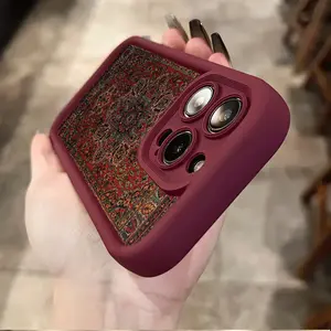 Phone Case: Reddish-Brown Classic Pattern Rug Design iPhone Case for iPhone 16/16 Plus/16 Pro Max/15 Pro Max/15 Pro/15 Plus/15/14 Pro Max/14 Pro/14 Plus/14/13 Pro Max/13 Pro/13/12 Pro Max/12 Pro/12/11 Pro Max/11, Drop-Proof, Red, Full Coverage