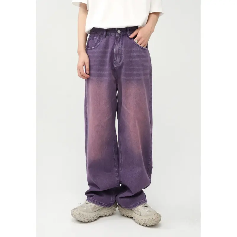 Men's Purple Straight-Leg Wide-Leg Denim Pants | New Arrivals All-Season Personality Menswear Jeans