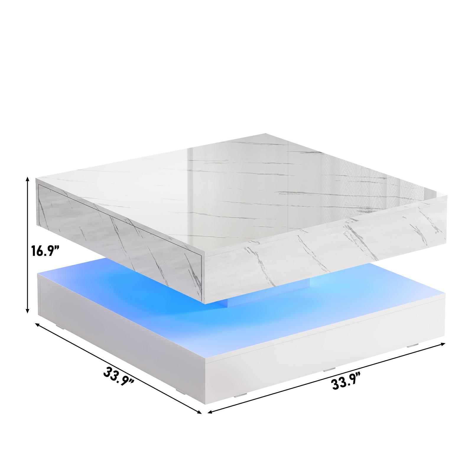 33.9" LED Coffee Table with Large Storage Cabinet, Modern High-Gloss Living Room Table with 2 Drawers, Double-Layer Big Square Center Table for Living Room Decor, Home & Office