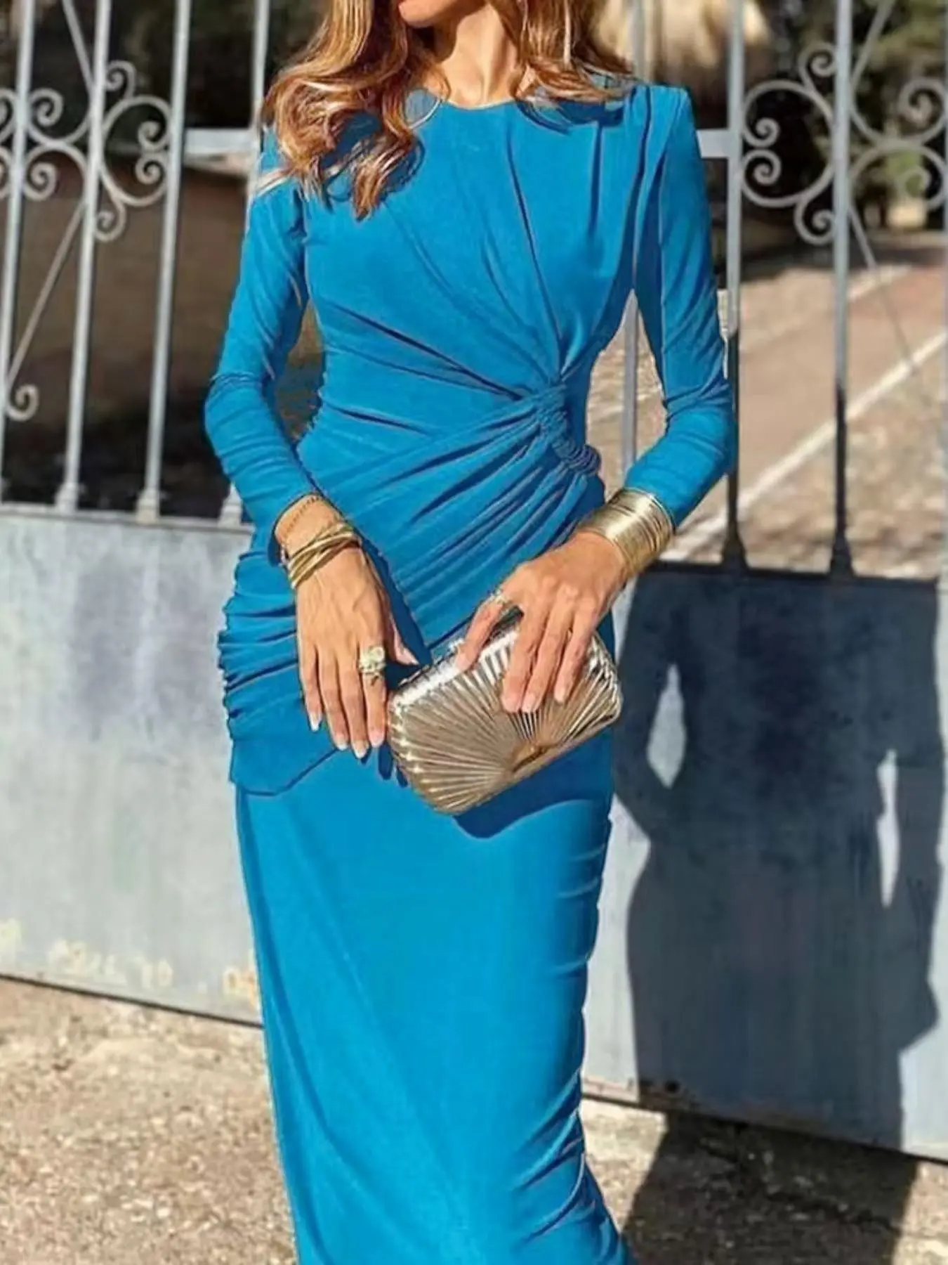 Women's Lady Solid Color Long Sleeve Bodycon Dress for Elegant Style, Slim Fit Pageant Dress, Party Dress, Formal Wear, Chic Fashion for Parties & Events, Cocktail Party Dresses, Womenswear
