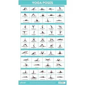 Yoga Poster - Poses for Beginners and Experts - Mat Exercise Home Gym Workout Accessories Set, Double Sided Laminated Flow Chart, Instructional Guided Routine for Women Men