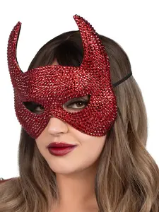 Leg Avenue Red Rhinestone Devil Mask - Felt Material, Adjustable Strap, 1 Size, Comfortable Fencing Accessory, Shimmery Halloween Decoration (Model A2893-00322) Accessories