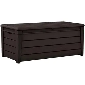 Keter Brightwood 120gal Weatherproof Resin Patio Deck Storage Box Bench, Brown Decor Organiser Ornaments Cover