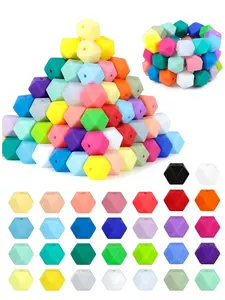 100Pcs Hexagon Silicone Beads,Random Colors 14mm Silicone Beads for Keychain Making Kit,Lanyard Making,Keychains,Valentine's Day Bracelet,Craft Projects and DIY for Adult,Beads for Bracelets
