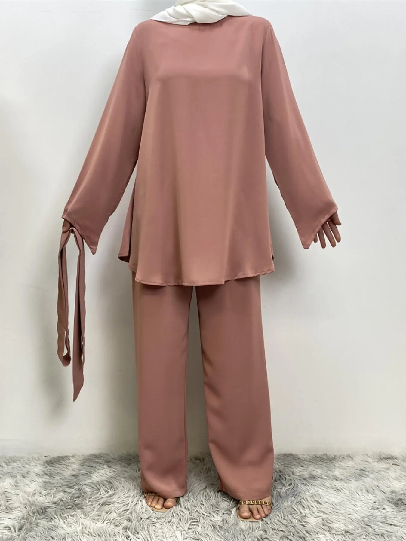 Women's Solid Long Sleeve Top with Belt & Pants Set, Casual Fashion Cozy Two-piece Outfits for Daily Outdoor Wear, Ladies Clothes for All Seasons