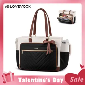 【Valentine's Day Gift】LOVEVOOK 15.6 Inch Laptop Tote Bag for Women, Work Bag Teacher Tote with Large Cup Holder, Quilted Nurse Diaper Bag for Travel, Computer Women's handbags for Teacher gift,TikTokShopJumpstartSale