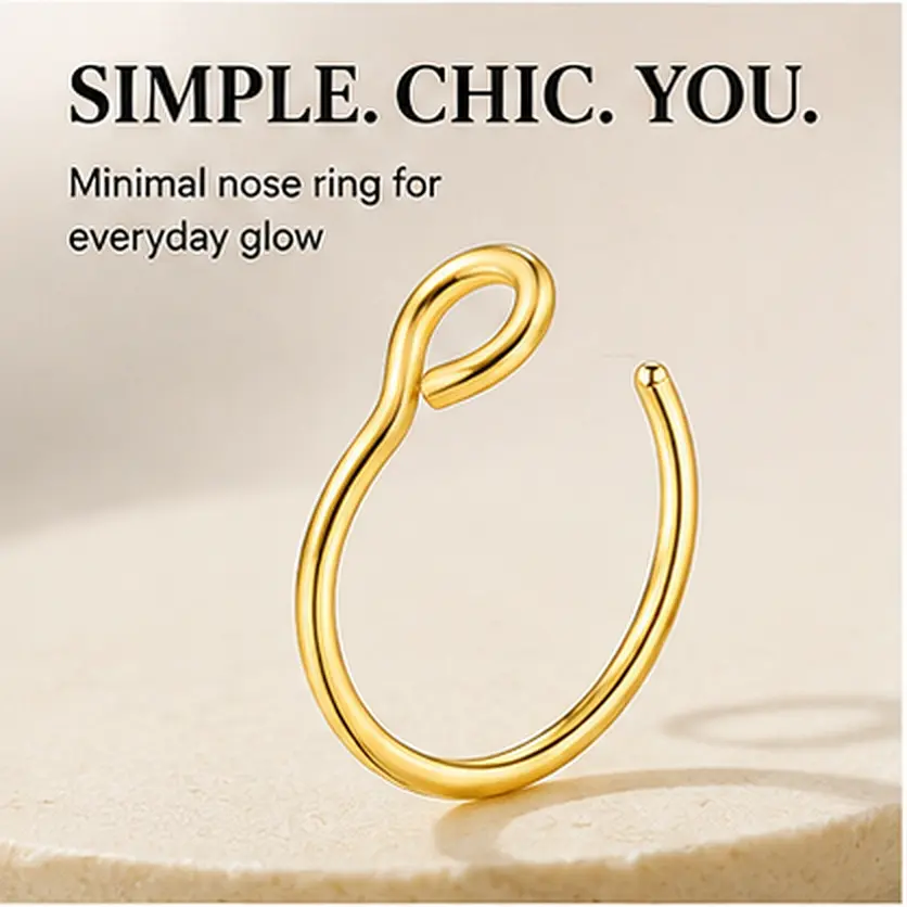 Fake Nose Ring for Women, Gold Septum Hoop Nose Ring No Piercing Clip On Jewelry, Minimalist Ear Nose Fashion Accessory
