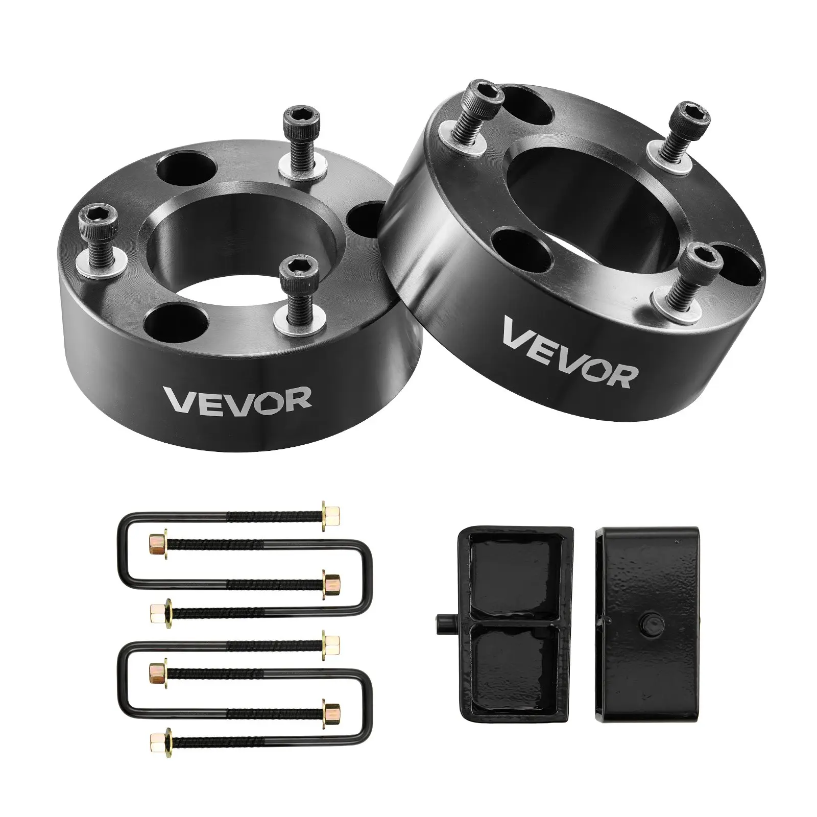 【Summerfinds】VEVOR 3 Inch Front and 2 Inch Rear Leveling Lift Kit for 2007-2023 Silverado 1500 2WD/4WD, 2007-2023 Sierra 1500 2WD/4WD, Chassis Level Kit with 2 Front Strut Spacers, 2 Rear Lift Blocks, 2 U-Bolts