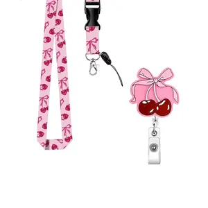Sweet Cherry ID Badge Holder with Lanyard, Retractable Badge Reel, Rotating Clip, Dual-Sided Print, Office Neck Strap, Detachable, Students, Nurse Badge Reel, Nursing Students