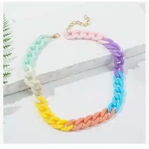 Rainbow  Acrylic Colorful Cuban Link Chain Statement Chunky Necklace