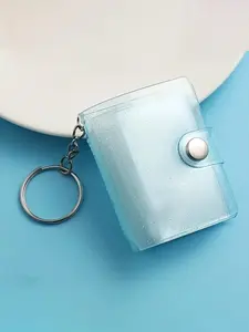 Mini Matte Photo Album Keychain, Portable PVC Card Holder with Transparent Pockets, 16 Pockets 1 Inch Insert ID Photo Album