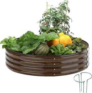 Galvanized Metal Raised Garden Bed Kit for Gardening Outdoor Planter Grow Garden Box Raised Flower Bed Round Galvanized Planter Outdoor 2x2x1FT
