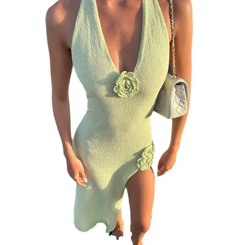 green emerald velvet dress Elegant White Soft Georgette One-Piece Dress with Green Floral Print main image 1