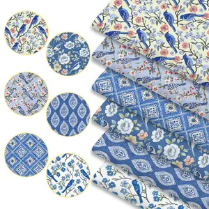 6pcs Chinoiserie Blue And White Porcelain Print Fabric Bundles, 45cm*50cm/19.69in*17.72in Traditional Chinese Style Fabric Squares for Quilting, Patchwork Sewing Material for Bedding, Tablecloth, Bags, Masks, Hats, Headbands, Pillowcases