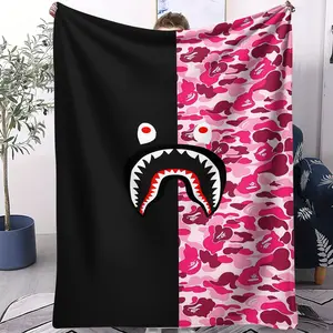 Bape Pattern Blanket for All Seasons, Perfect for Bed Sofa and Car Decoration, Ideal Gift with One-Sided Print