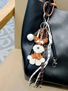 Pu Schnauzer Baseball Pendant, Cute Retro Style With Baseball Decoration, Tassel Strap, Charms For Bags, Purse Accessories, Can Hang On Bags/Keys, Suitable For Fashionable Girls' Daily Commute And Date Outfits