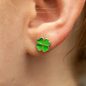 Shamrock 4 Leaf Clover Stud Earrings Spring Green Color St. Patrick's Day