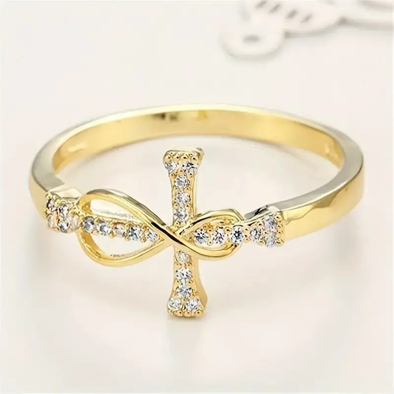 Sparkling Rhinestone Cross Ring for Women & Girls, Luxury Elegant Viral Chic Exquisite Eye-catching Versatile Jewelry, Ideal for Engagement, Wedding, Bridesmaid, Prom, Birthday & Valentine's Day Gifts